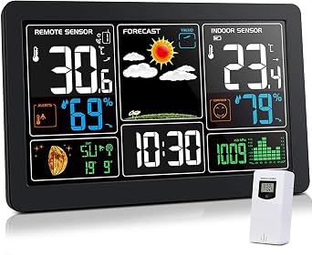 Home Weather Stations Wireless Indoor Outdoor Thermometer, Portable Digital Weather Clock Atomic, Bluetooth Color Forecast Station Estacion Meteorologica Weather Monitor with Alarm