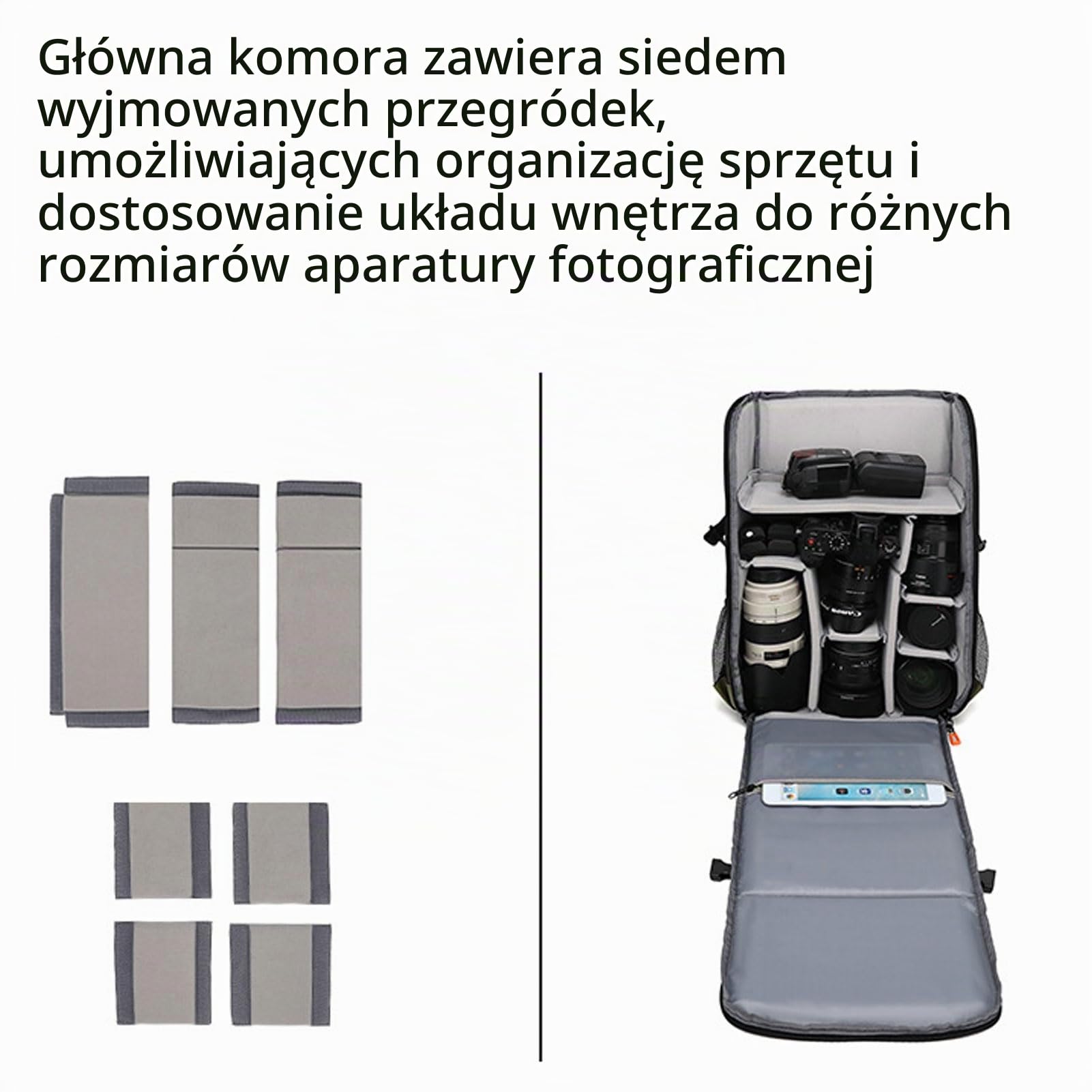 Wodoodporna Torba na Aparat o Dużej Pojemności, Plecak na Aparat Zewnętrzny, Regulowane Przegródki na lustrzankę cyfrową, Odpowiednia dla Podróżujących Fotografów