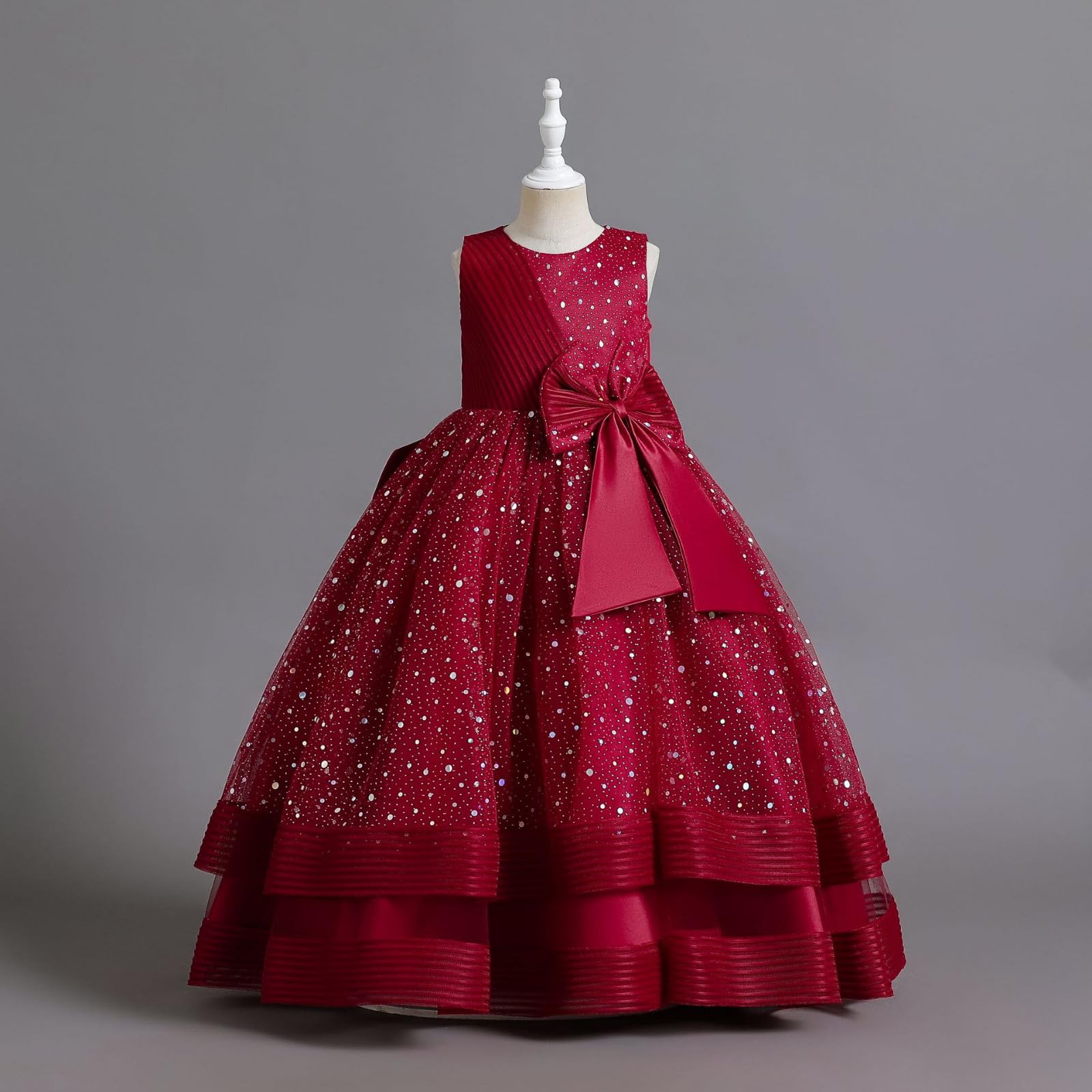 Generisch Kleid MäDchen Festlich - Paillettenkleid mit Großer Schleife Prinzessin Partykleid Blumenmädchen Festliche Ballkleidung für Elegantes Glitzerndes Tüllkleid