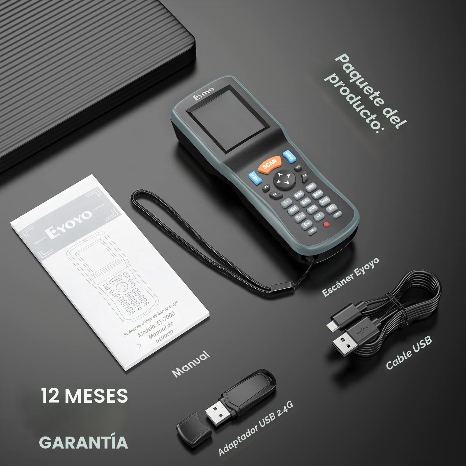 Eyoyo Lector de códigos de Barras 2D, Inventario código de Barras escáner de Datos coleccionista, 1D QR inalámbrico Terminal de Datos portátil Dispositivo de inventario