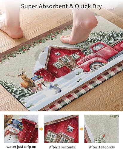 Miniatura 3 de Tapete de baño de Navidad para bañera, antideslizante, de secado rápido y absorbente, tierra de diatomeas, cocina, ducha, fregadero, lavable, muñeco