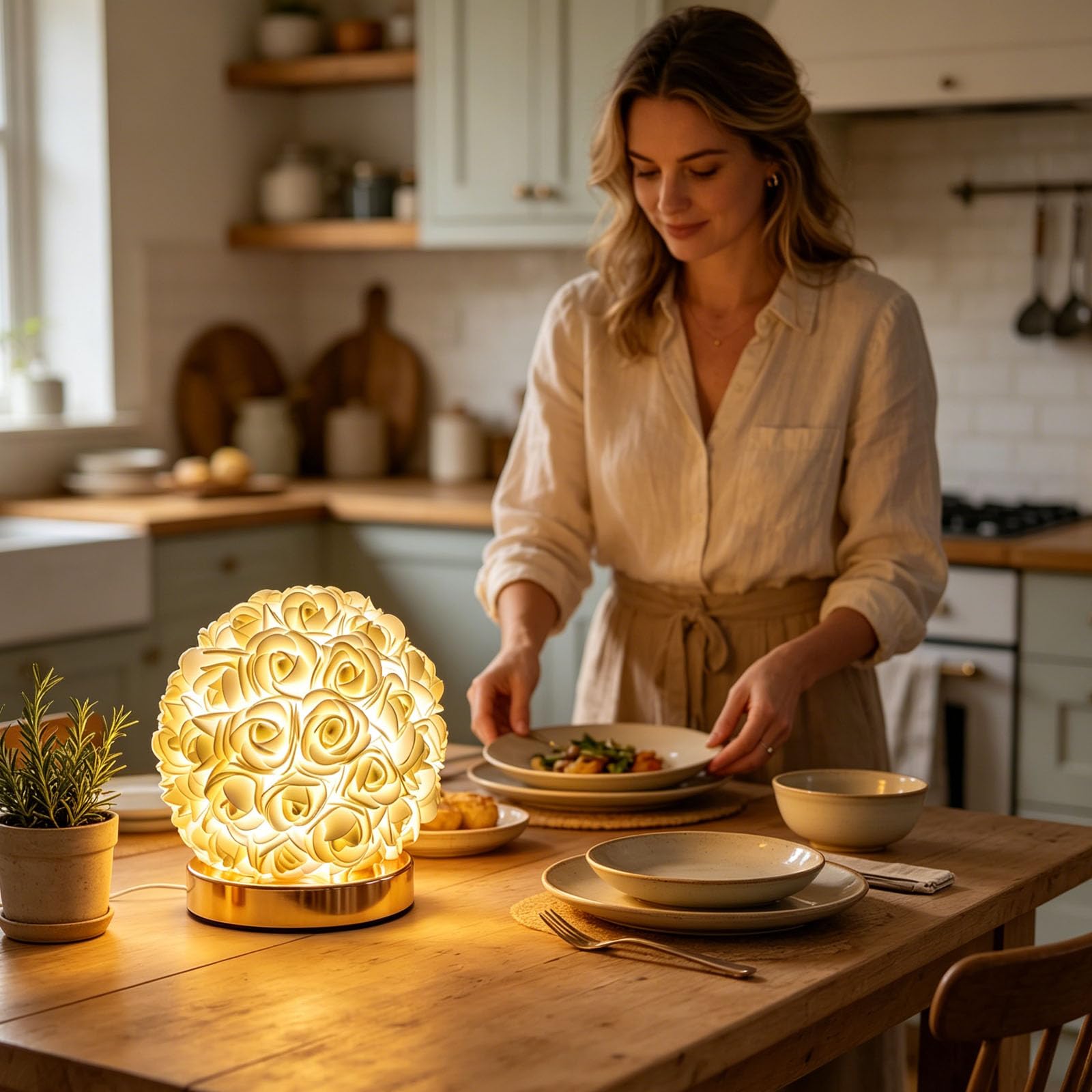 Mini lámpara de globo de rosa blanca, bonita luz nocturna decorativa alimentada por USB para guardería, escritorio, hoteles, casas de familia, centros de belleza