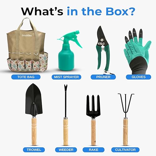 Vista 22 de scuddles Herramientas de jardinería para mujer, herramientas de jardinería de acero inoxidable, kit de jardinería para mujeres, incluye pala, pala