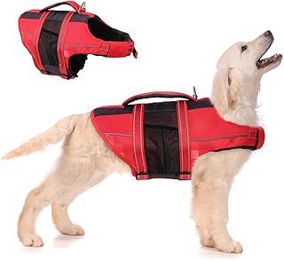 ASENKU Dog Safety Vest with Reflective Stripes, Adjustable High Flotation Dog Life Jacket, Ripstop Pet Lifesaver for Swimming Boating, Lightweight Pet Life Preserver for Small Dogs (Red, S) - Buy now
