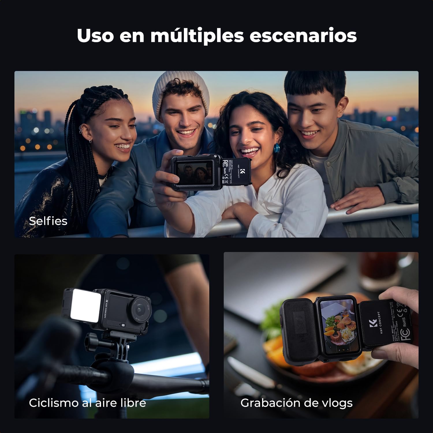 K&F CONCEPT Mini Luz Compatible con Osmo Action 6/Osmo Nano | Luz de vídeo para vlogging, videografía y fotografía, Soporte magnético de liberación rápida, luz LED para Streaming A6051