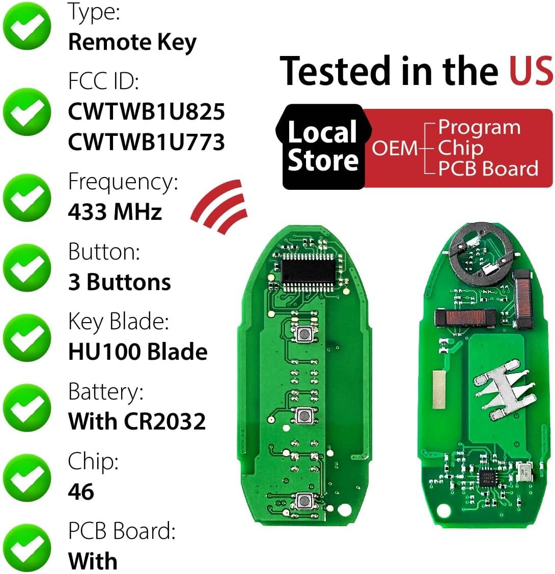 Car Key Fob Remote Keyless Entry Control CWTWB1U825 433MHz 3 Button Replacement for 2009-2018 Nissan Cube Armada - 2 Pack - Image 4