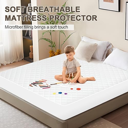 Miniatura 3 de Protector de colchón King, impermeable, silencioso, transpirable, ultrasuave con bolsillo profundo de 6 a 18 pulgadas de profundidad, funda de cama