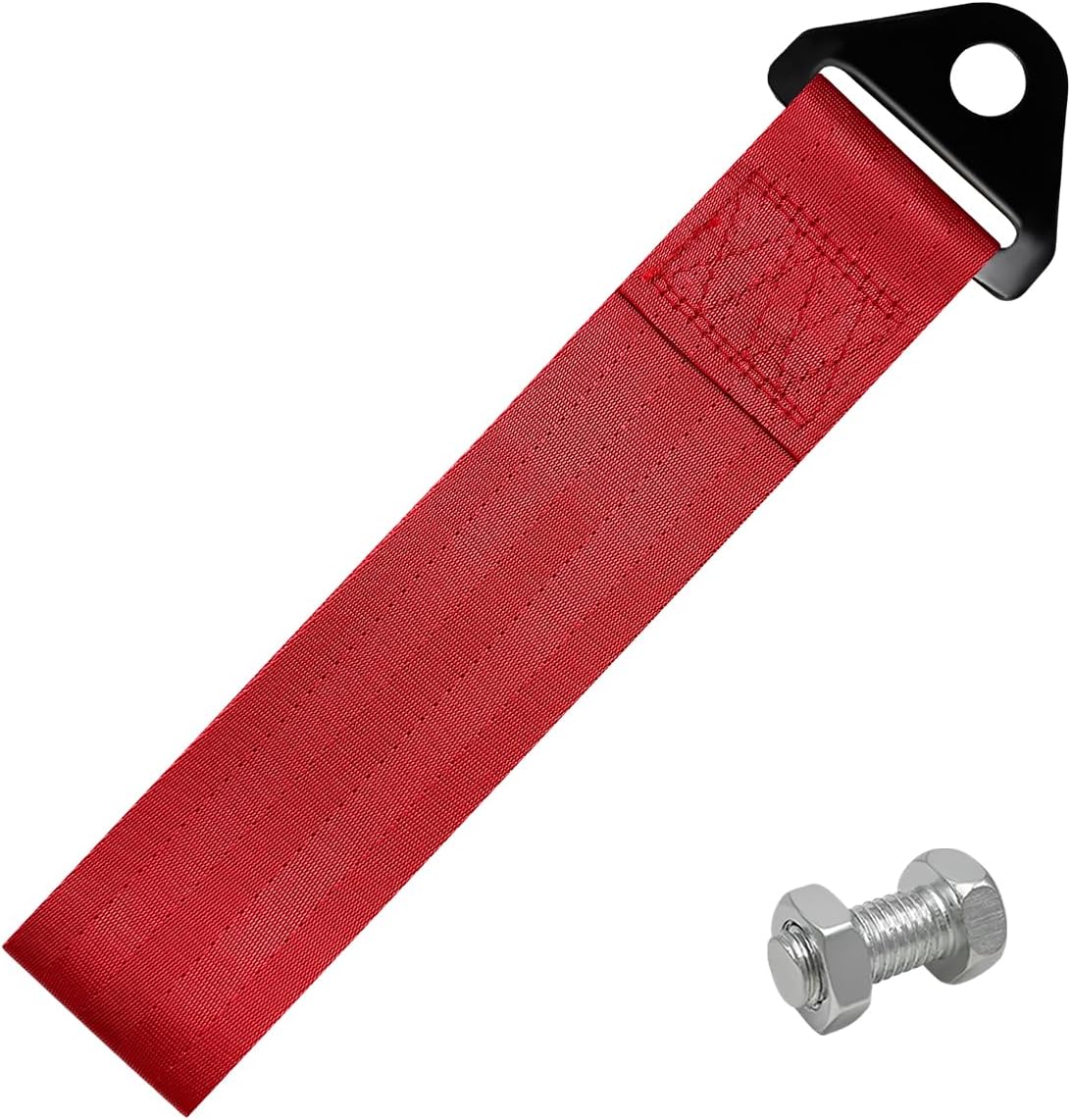 Racing Tow Strap, Stylish JDM Car Bumper Tow Strap Trailer Hook Belt for Decoration, Heavy Duty Nylon Traction Rope Universal Fit for Front or Rear Front Bumper (Red)