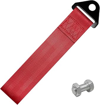 Racing Tow Strap, Stylish JDM Car Bumper Tow Strap Trailer Hook Belt for Decoration, Heavy Duty Nylon Traction Rope Universal Fit for Front or Rear Front Bumper Red