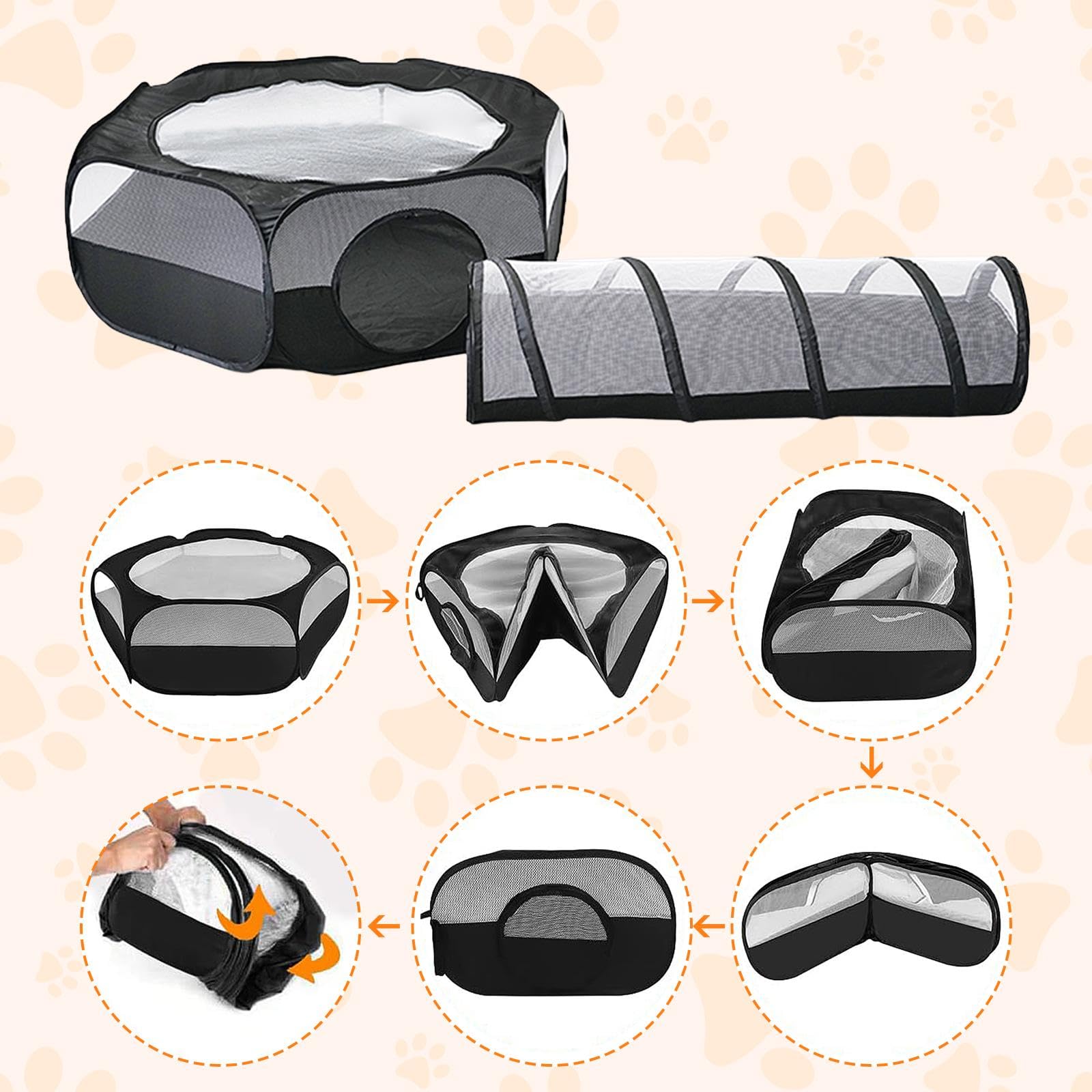 Tunnel de Jeu Extérieur pour Chats, Tente et Tunnel de Jeu, Maison D'extérieur Universelle pour Chats D'intérieur, Maison de Jeu Pliable pour