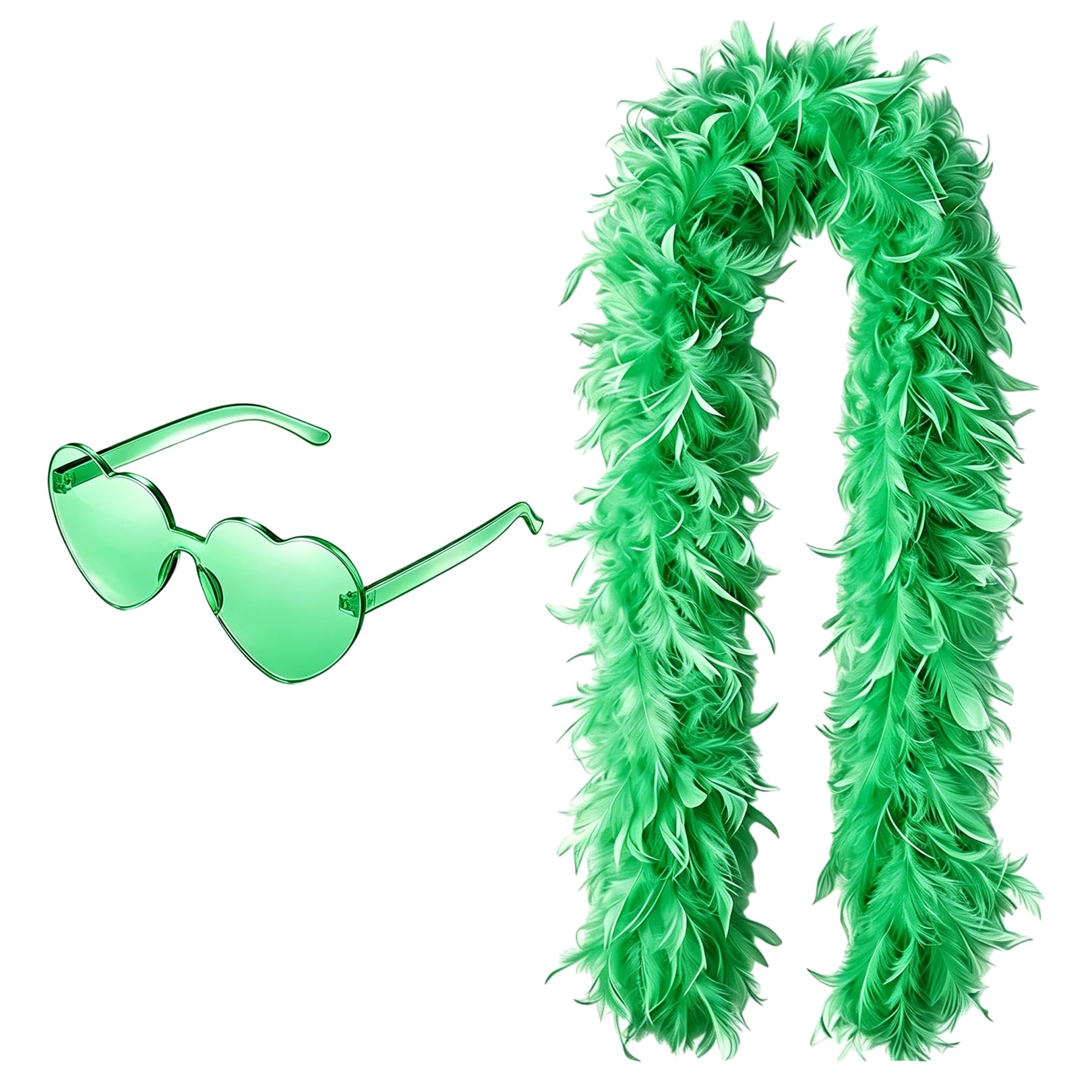 Piiannm Green Feather Boa with Heart Sunglasses for Dancing Wedding Festival Decoration