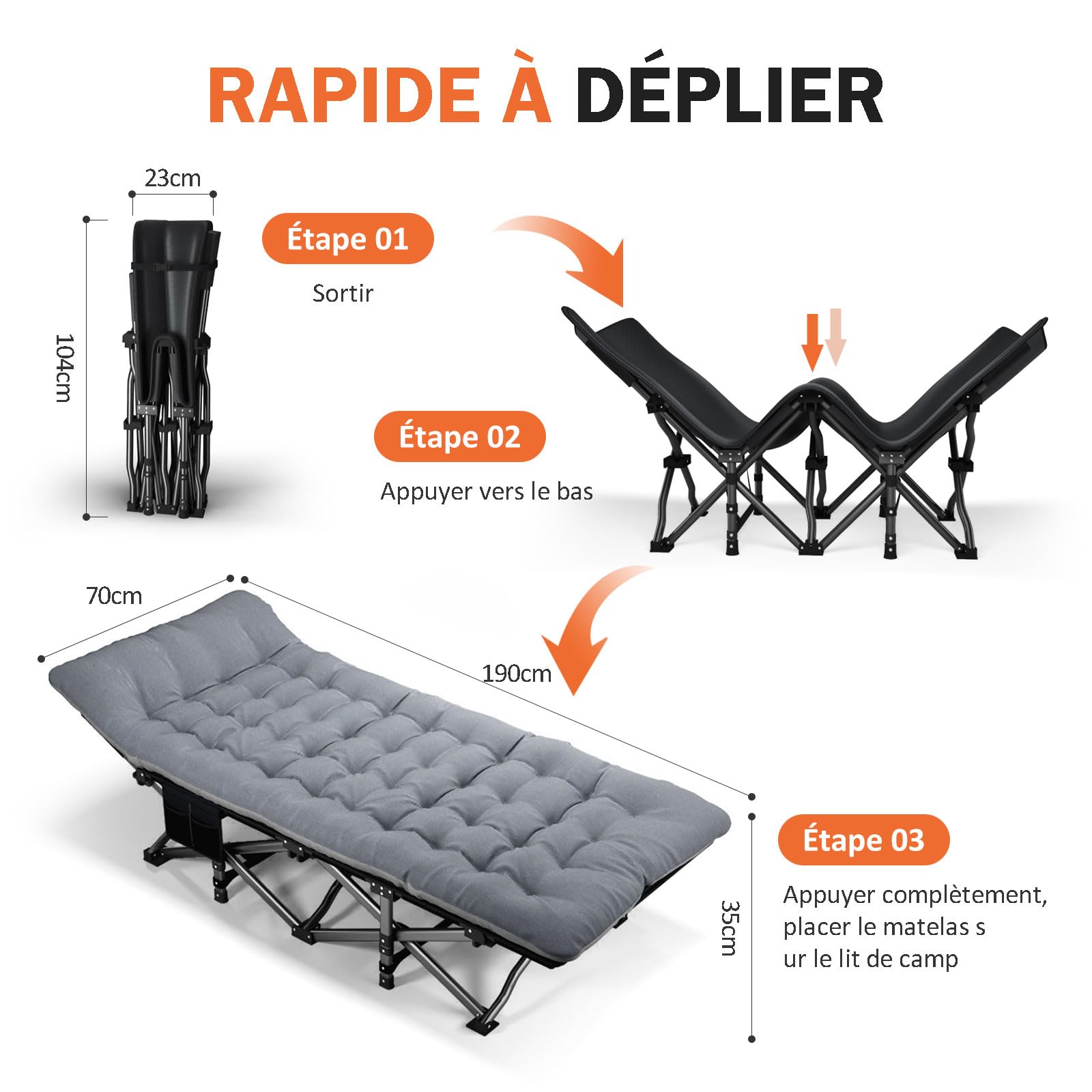 ATORPOK SHOP Lit de Camping Pliable Robuste pour Adultes，lit de Couchage avec capacité de 200 kg pour Bureau/Voyage/extérieur