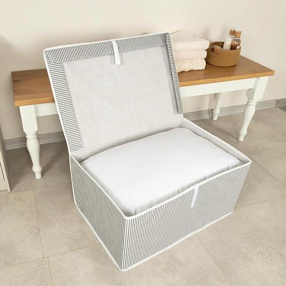 Orret Home Multi-Purpose Lid Crate Type Hurch Organizer – Large Size Storage Box – Hard and Durable Storage Solution for Cabinet Inside, Under Bed and Under Base – Foldable (Cream, 60x40x30 Cm)