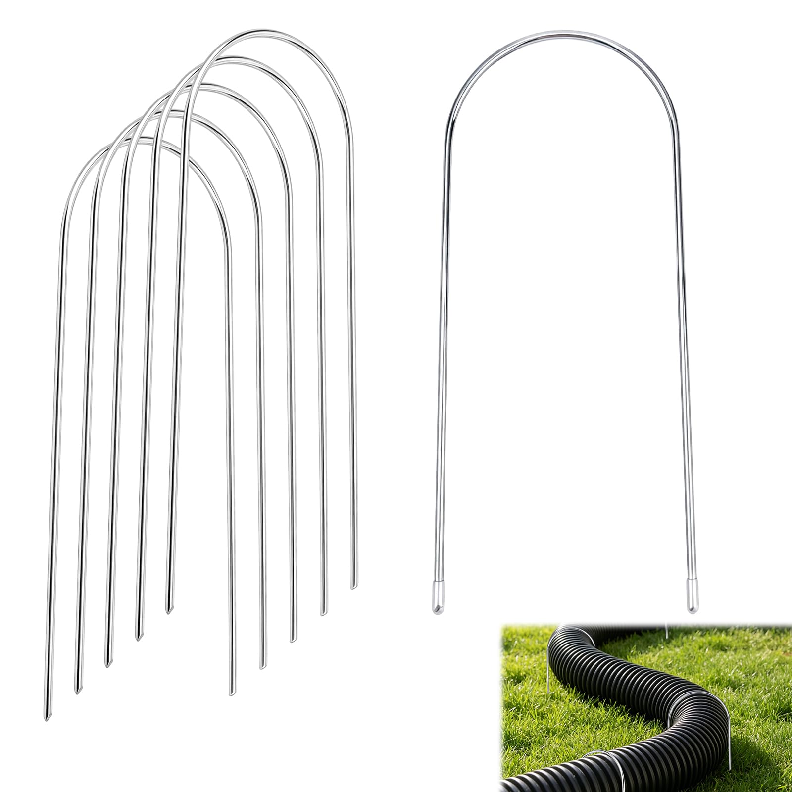 6pcs Downspout Extension Anchor Stakes, U-Shaped Downspout Brackets for 3 Inch 4 Inch Drain Pipe Metal Ground Stakes No-Drill Rain Gutter Drain Pipe Holder for Outdoor Garden Lawn
