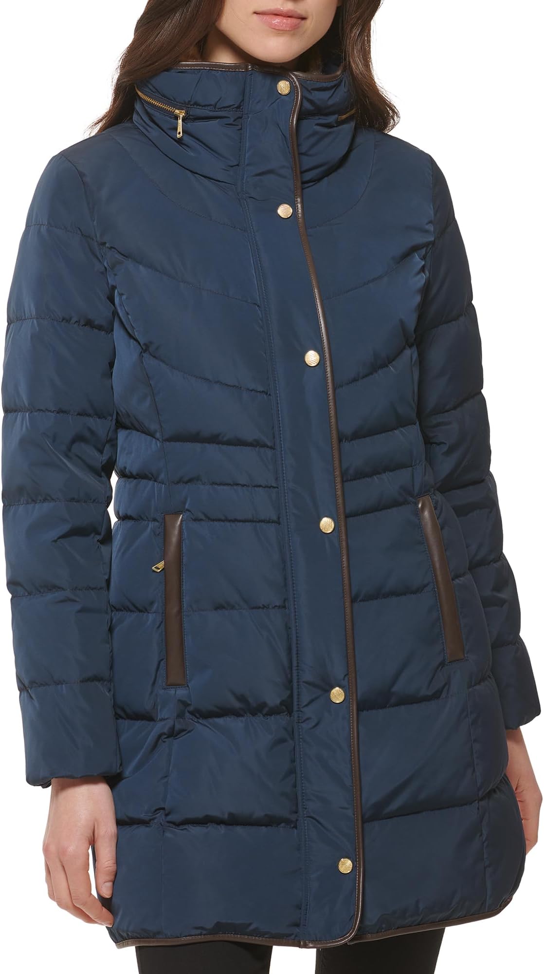 Women's Mid Length Down Coat With Bib Front