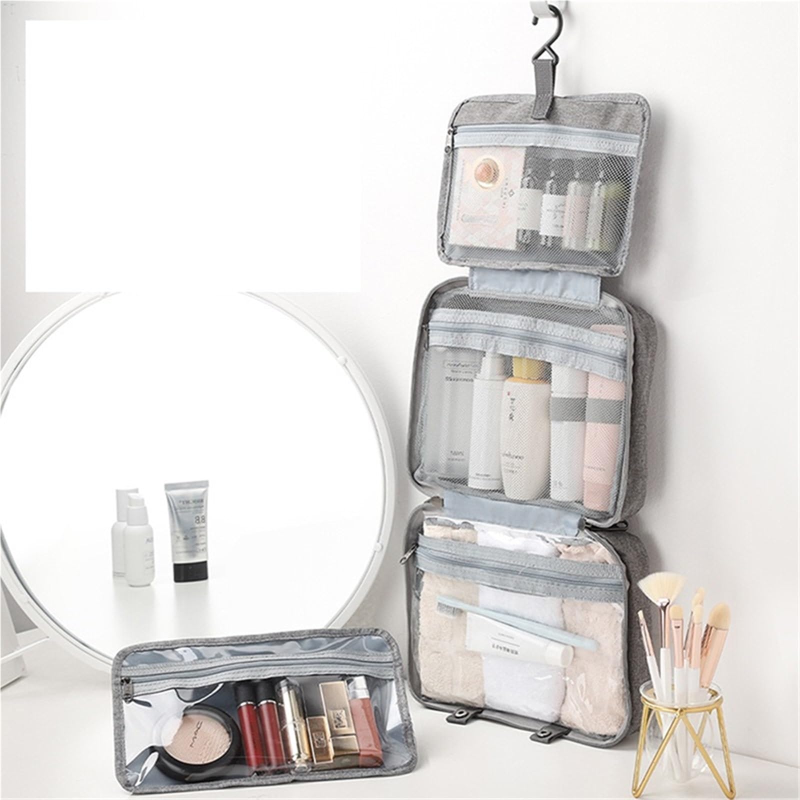 Borsa da toilette pieghevole impermeabile viaggio 1 pezzo for separazione asciutta e bagnata for cosmetici di grande capacità Per Viaggi(Black)