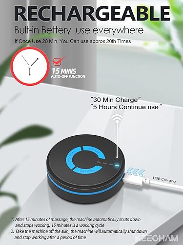 Vista 6 de Tens - Unidad negra con 2 almohadillas, mini máquina de masaje de microcorriente EMS, instrumento de fisioterapia multifunción de baja frecuencia