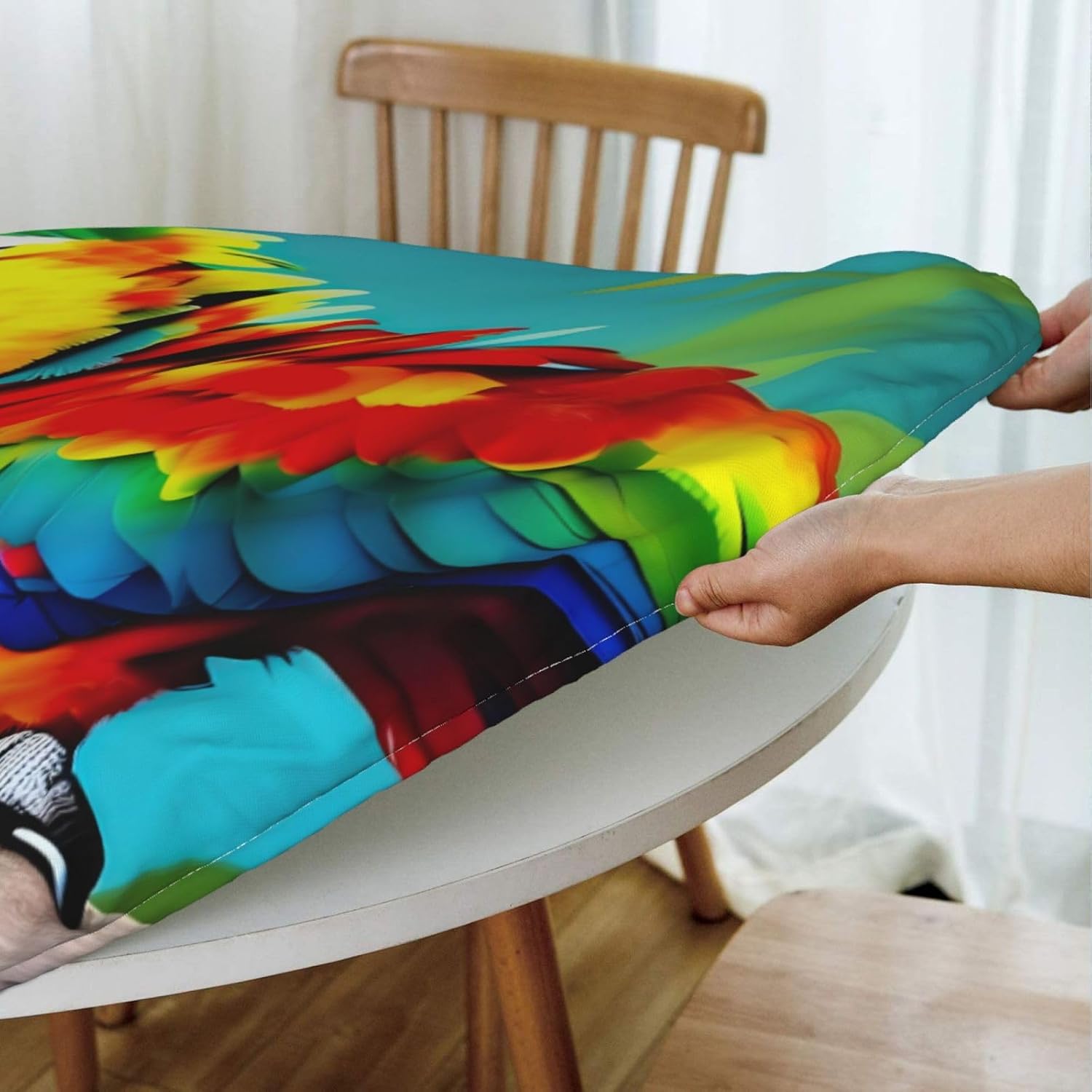 Parrots On Tree Print Outdoor Patio Kitchen Decor Supplies Wipeable Round Table Cloth for Indoor Outdoor