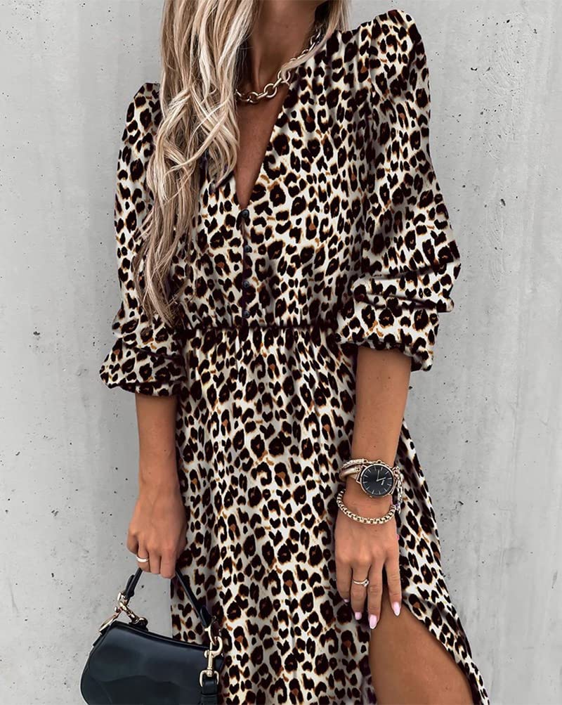 Vestito Donna Elegante Abito Lungo Elegante Manica Lunghe Casual Loose Stampa Vestito Spiaggia Cerimonia Sera Partito Maxi Abito da Cocktail Abito Estivo