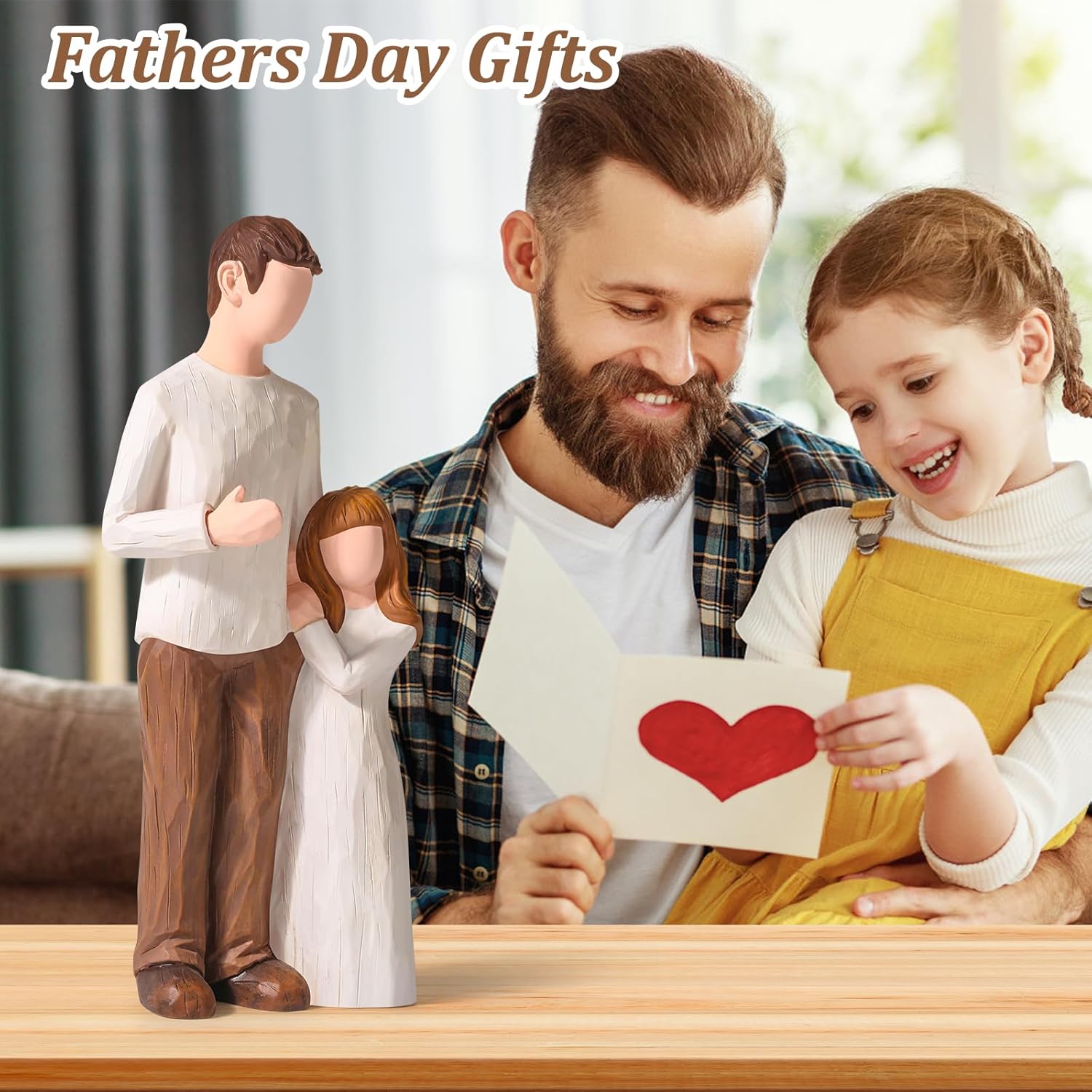 Father and Daughter Figurines, Home Decor Statue Gifts,Personalized Sculpted Hand-Painted Figure Gifts for Fathers Day, Birthday, Wedding, Thanksgiving or Christmas. - Image 2