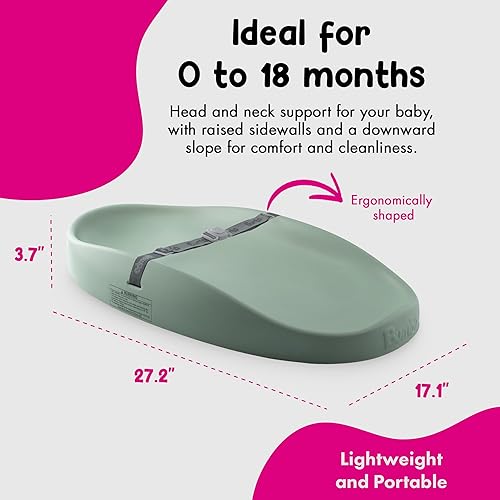 Miniatura 2 de Bumbo Almohadilla para cambiador de pañales de bebé de espuma suave con cinturón de seguridad y soporte de contorno, color verde cicuta