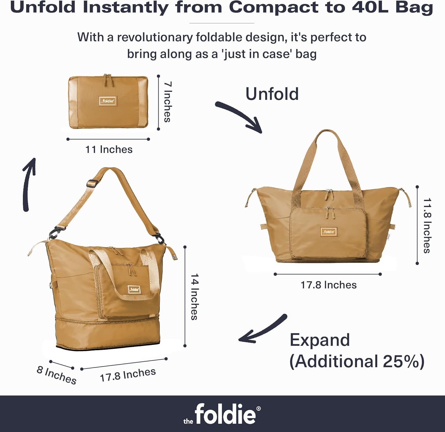 The Foldie Foldable Travel Bag for Women - 40L Weekender Bag with Multiple Pockets - Carry On Expendable Travel Bag - Image 2
