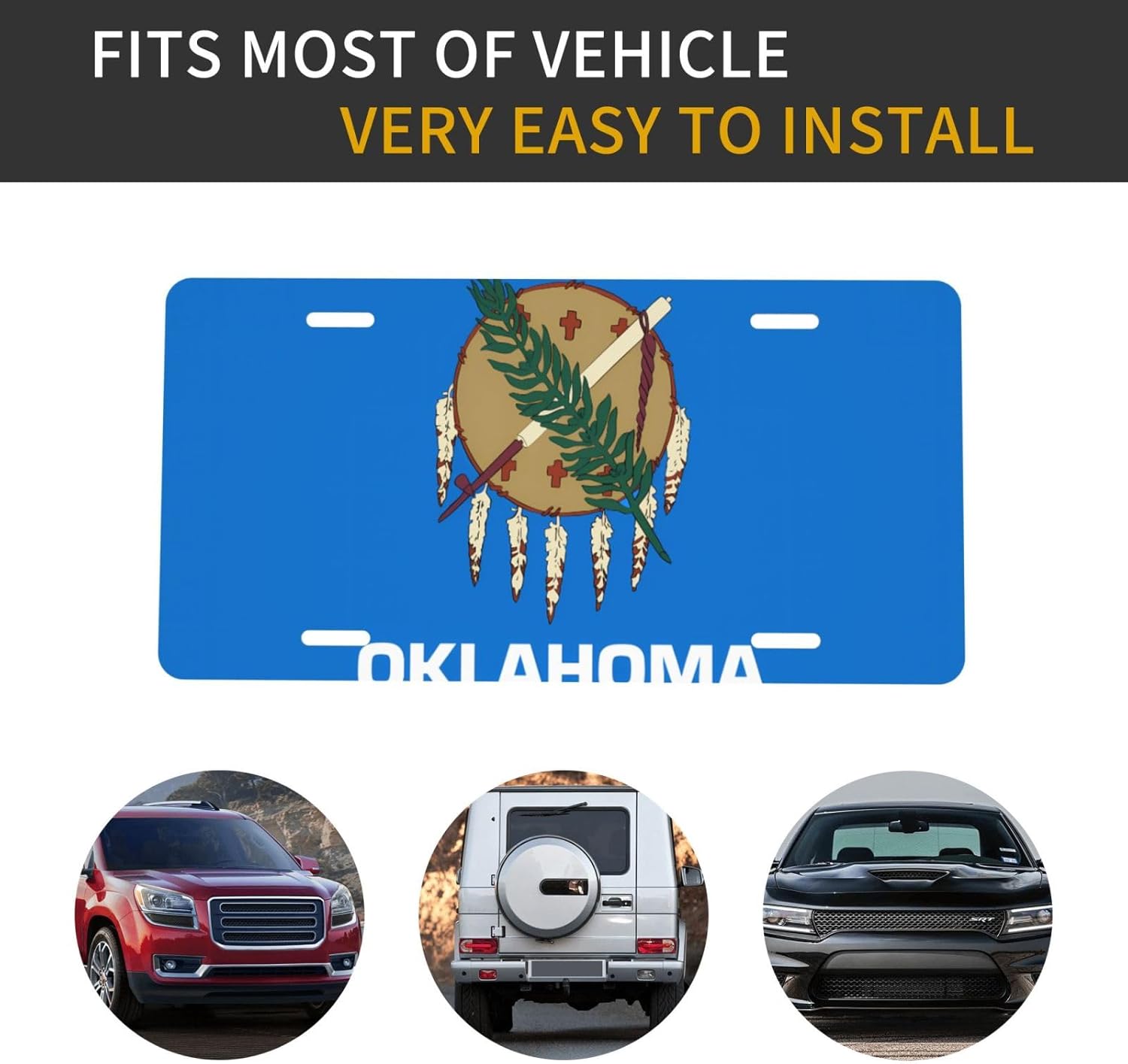 Oklahoma State Flag License Plate, 0.6 mm Thick, 12 x 6 inches, Decorative, Aluminum.