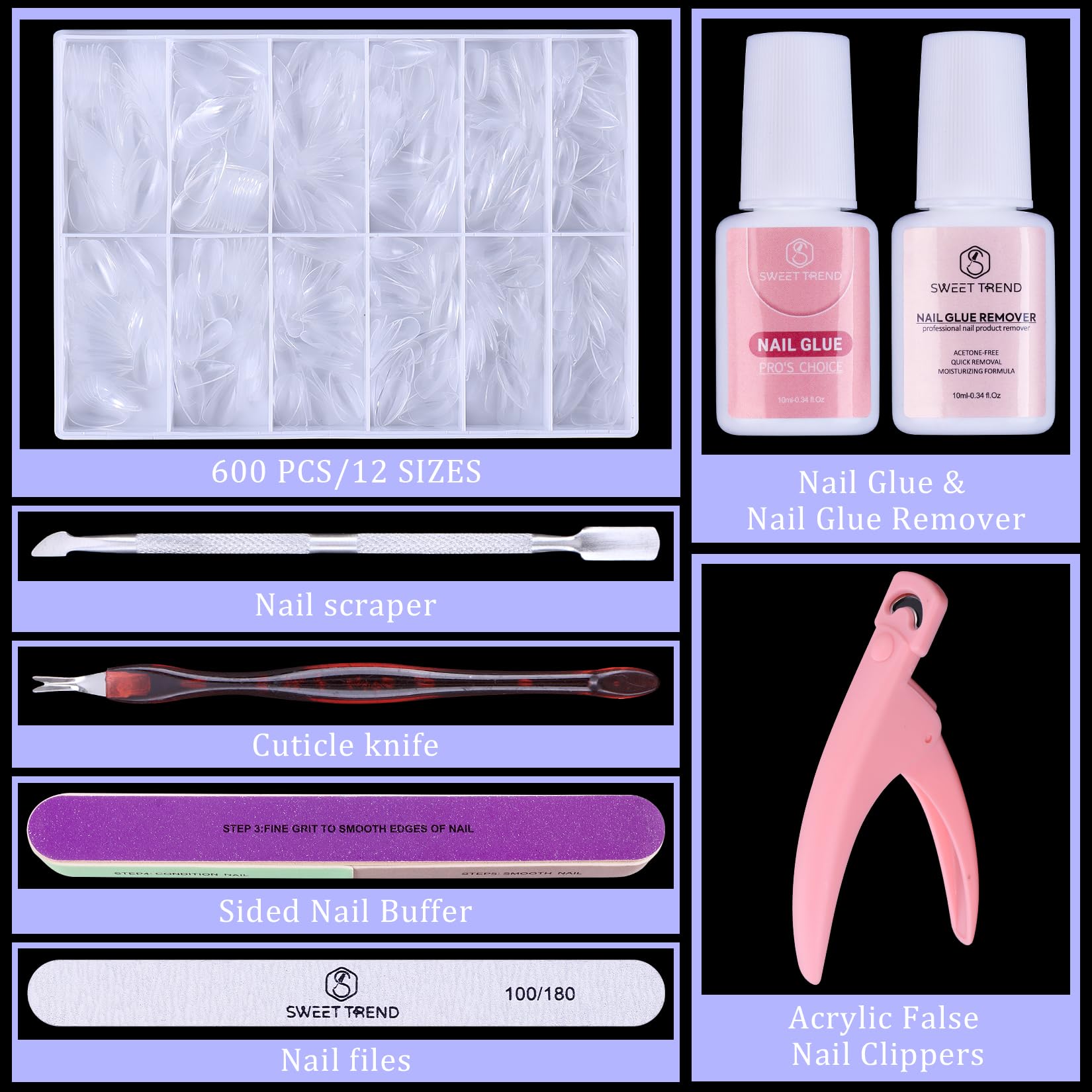 Short Fake Nail Tips Almond: 600Pcs Full Cover Nail Tips for Acrylic Nails Nail Extension Kit with Nail Glue Remover & Glue Acrylic False Nail Clippers Clear Nails Tip Art for Beginners DIY
