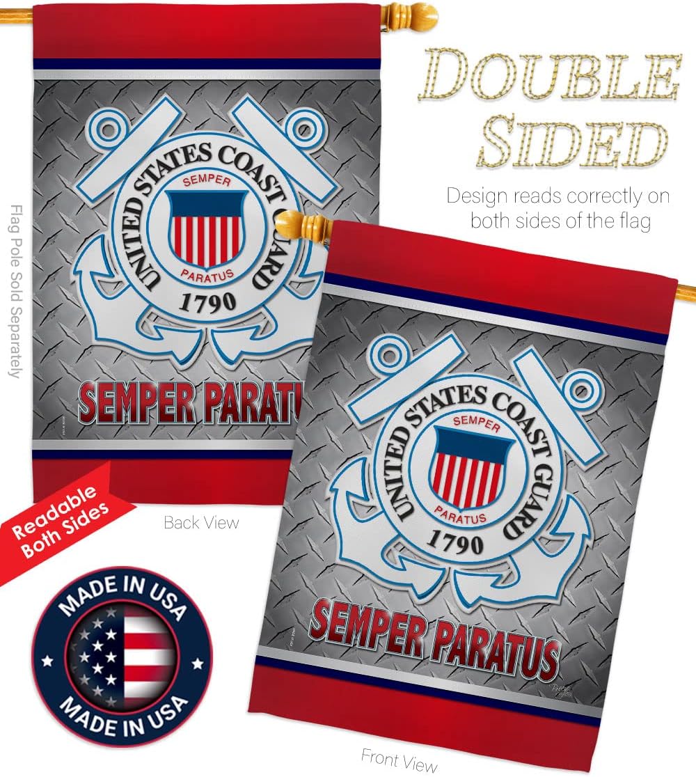 Semper Paratus US Coast Guard House Flag - 2 pcs Pack Armed Forces USCG United State American Military Veteran Retire Official - Banner Small Garden Yard Gift Double-Sided Made In USA 28 X 40