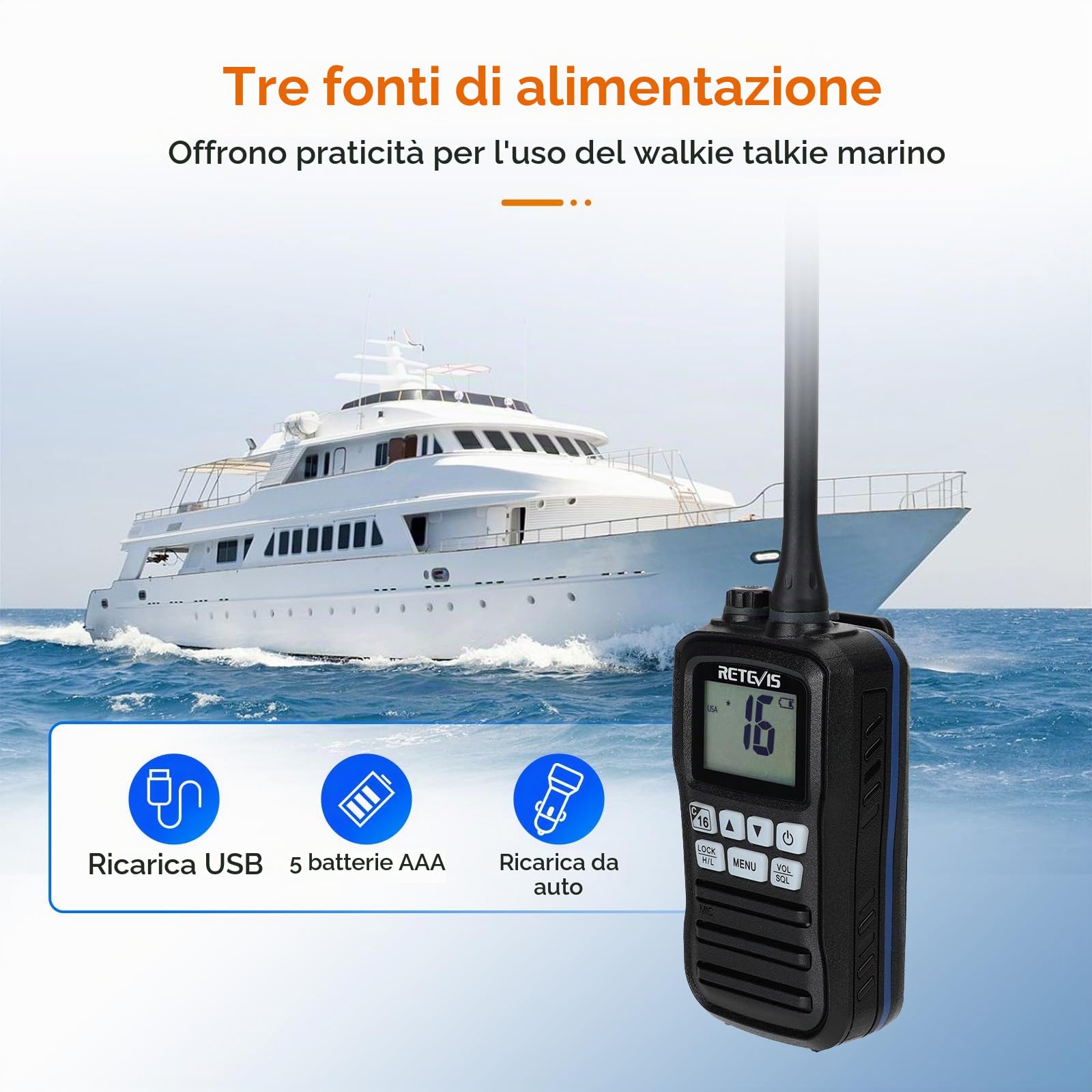 Retevis RM01 Radio VHF Marino Portatile, Radio Impermeabile IP67, Vibrazione, Galleggiante 88 Canali, Radio Marina con Microfono per Kayak, Pesca, Nautica (Nero, 1 Pezzo)