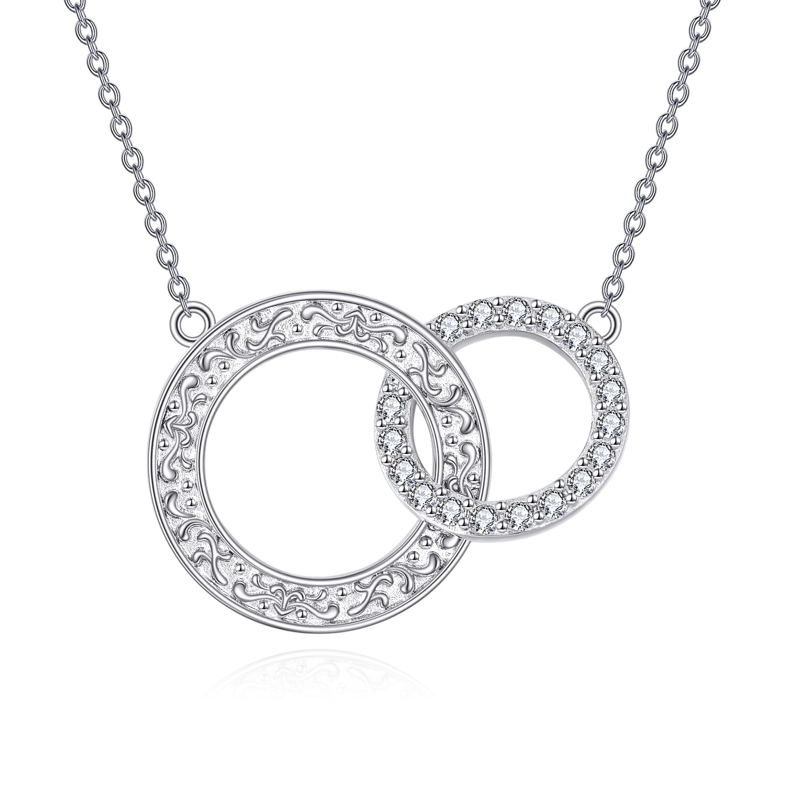 AXELUNA Collar circular entrelazado de plata de ley 925 para mujer, joyería redonda doble para mujer, Normal, Plata esterlina, No es una piedra preciosa