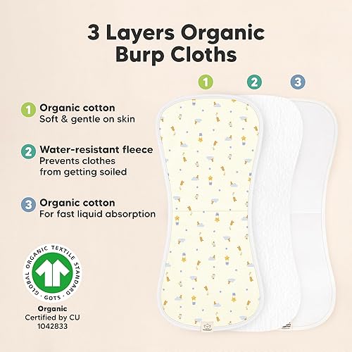 Vista 238 de Paños orgánicos para eructos para bebés niños y niñas, paquete de 5 paños de algodón súper absorbentes para bebés, trapos suaves y afelpados
