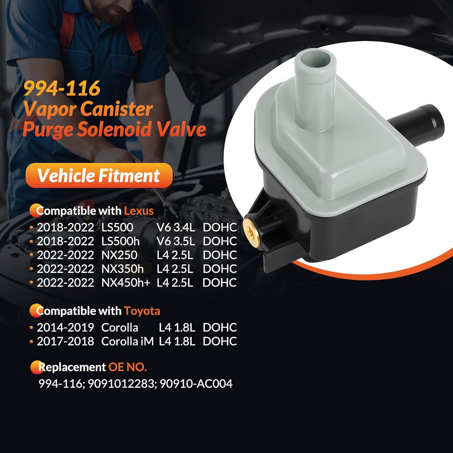 Vapor Canister Purge Solenoid Valve Compatible with Toyota Corolla 2014-2019, Corolla iM 2017-2018 & Lexus LS500 LS500h 2018-2022, NX250 NX350h NX450h+ 2022, 1.8L 2.5L 3.4L 3.5L