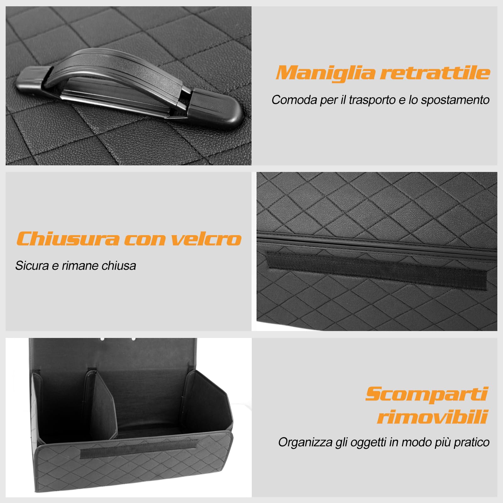 Ergocar Organizzatore per Auto PU Cuoio di Lusso Auto Organizer Impermeabile Pieghevole Organizzatore di Immagazzinaggio per SUV/Auto/Camion (Nero-L)