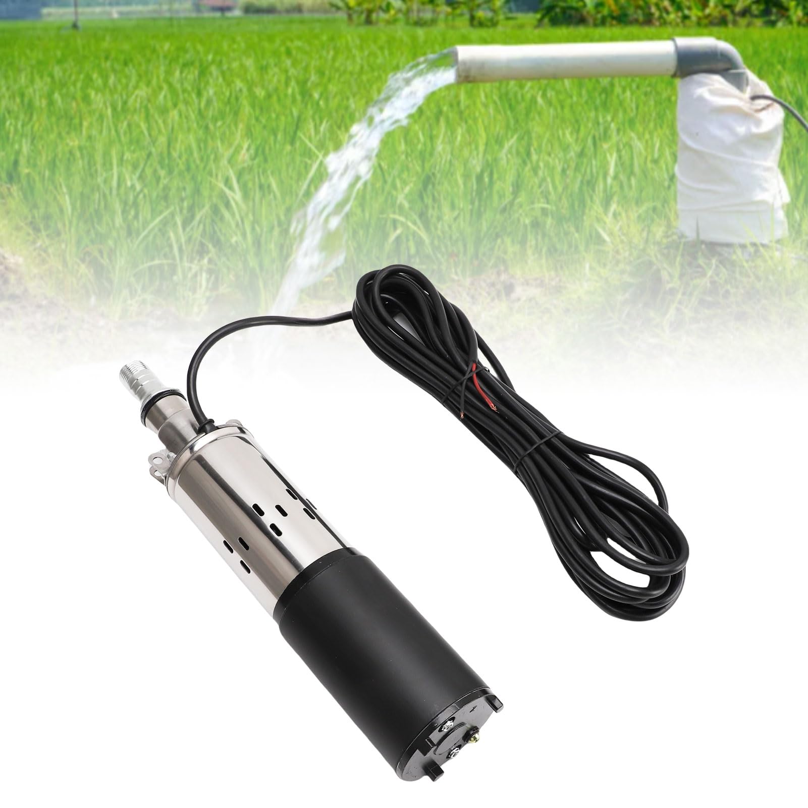 Ausla Pompa per Pozzi Profondi da 12 V, Prevalenza di 30 M, 1,2 M³/h, Pompa Sommersa a Vite in Acciaio Inox con Cavo da 7 M per Pozzo, Bestiame, Serbatoio
