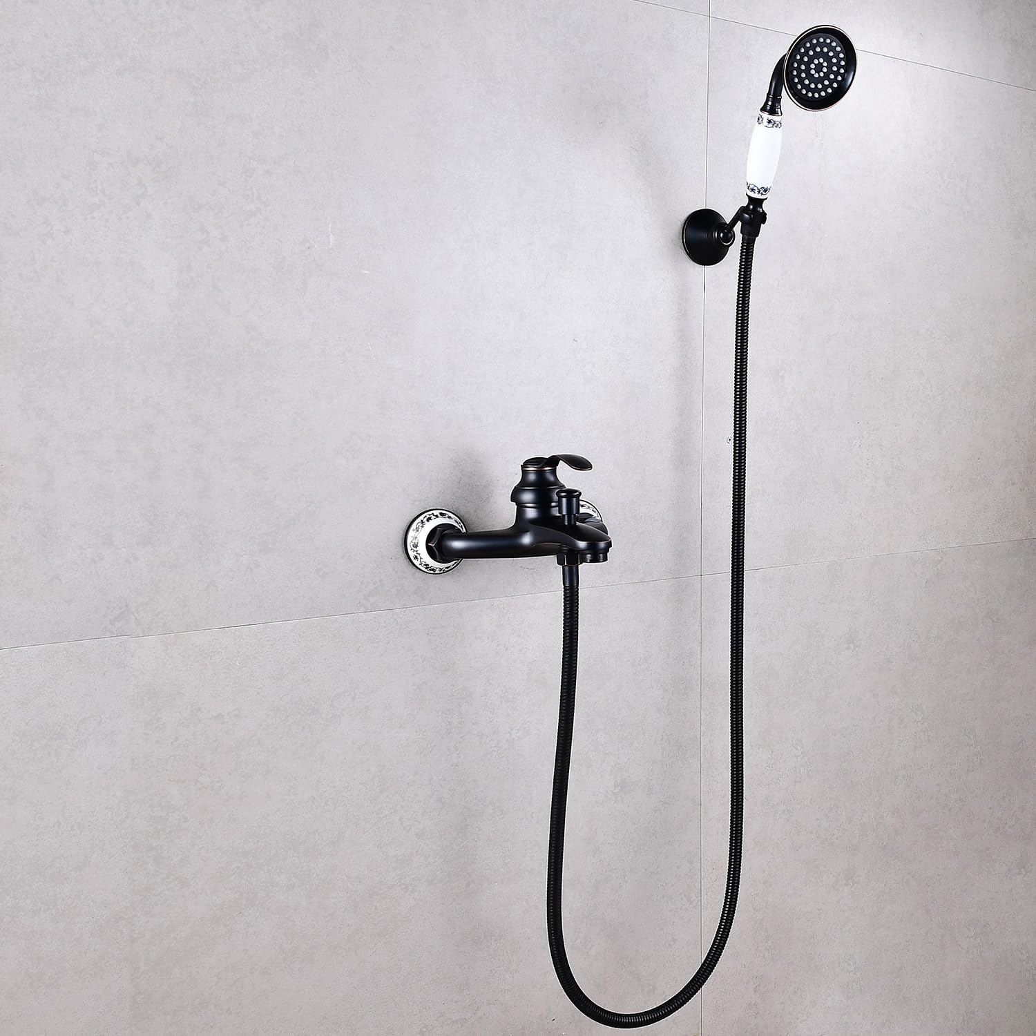 HomeLava Rubinetto per Vasca da Bagno a Parete Miscelatore Ottone Doccia(Nero)