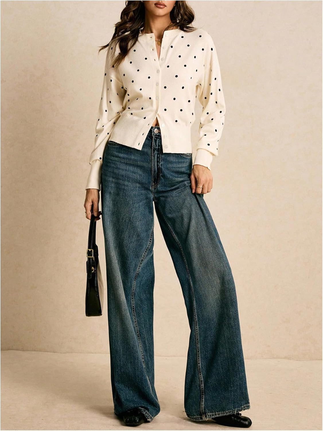 Milumia Women's Polka Dots Button Up Cardigan Open Front Long Sleeve Knit Fall Sweater Tops - Image 5