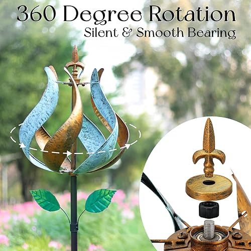 Miniatura 3 de Molinillos de viento para patio y jardín, molinillos de viento de metal para exteriores, grandes, 360 grados, regalos de cumpleaños para mujeres,