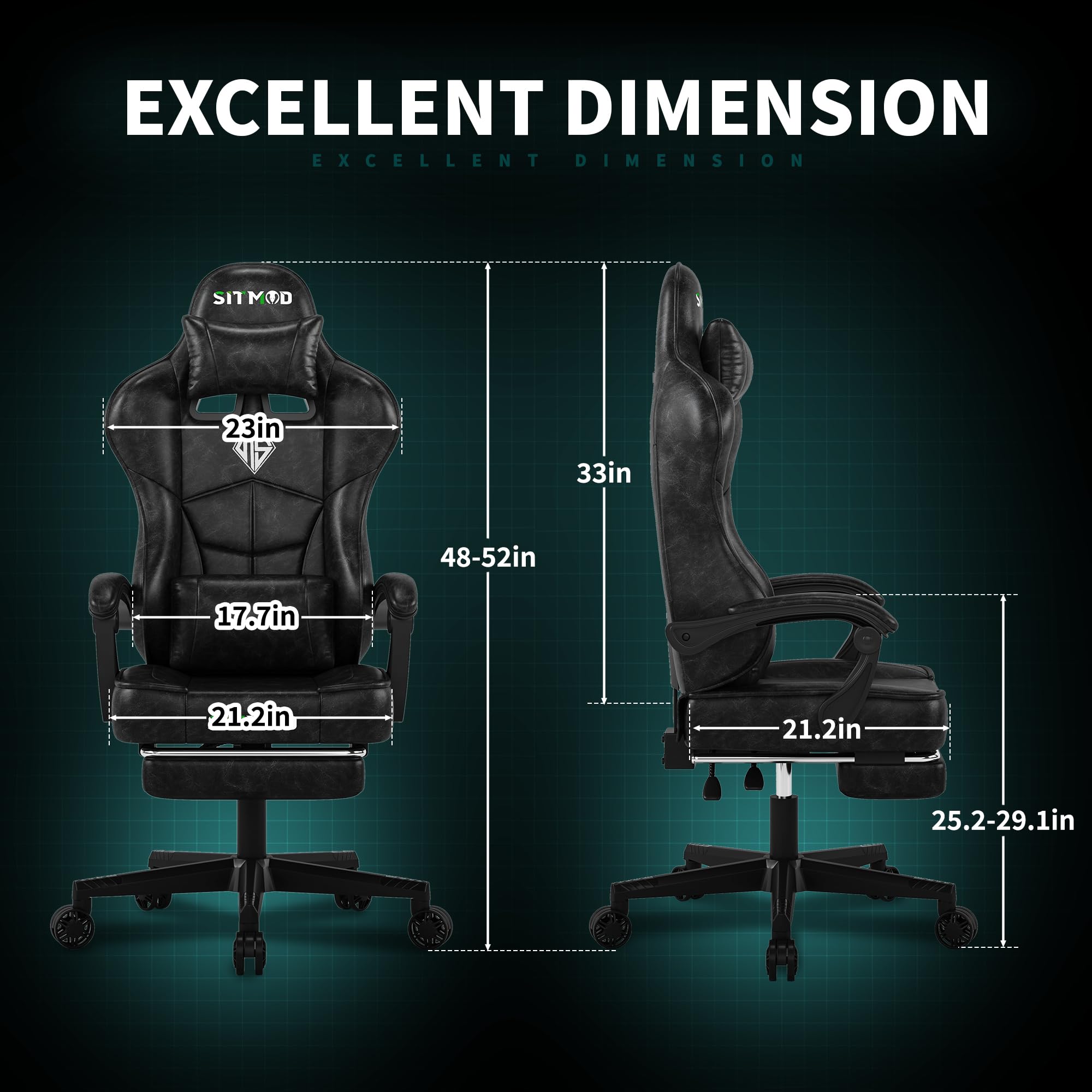 Sedie Gaming, Sedia da Ufficio Ergonomica, Poltrona Altezza Regolabile, Sedia da gioco con poggiatesta e supporto lombare sedia per PC, con poggiapiedi, in pelle PU, girevole a 360 gradi-NERO 