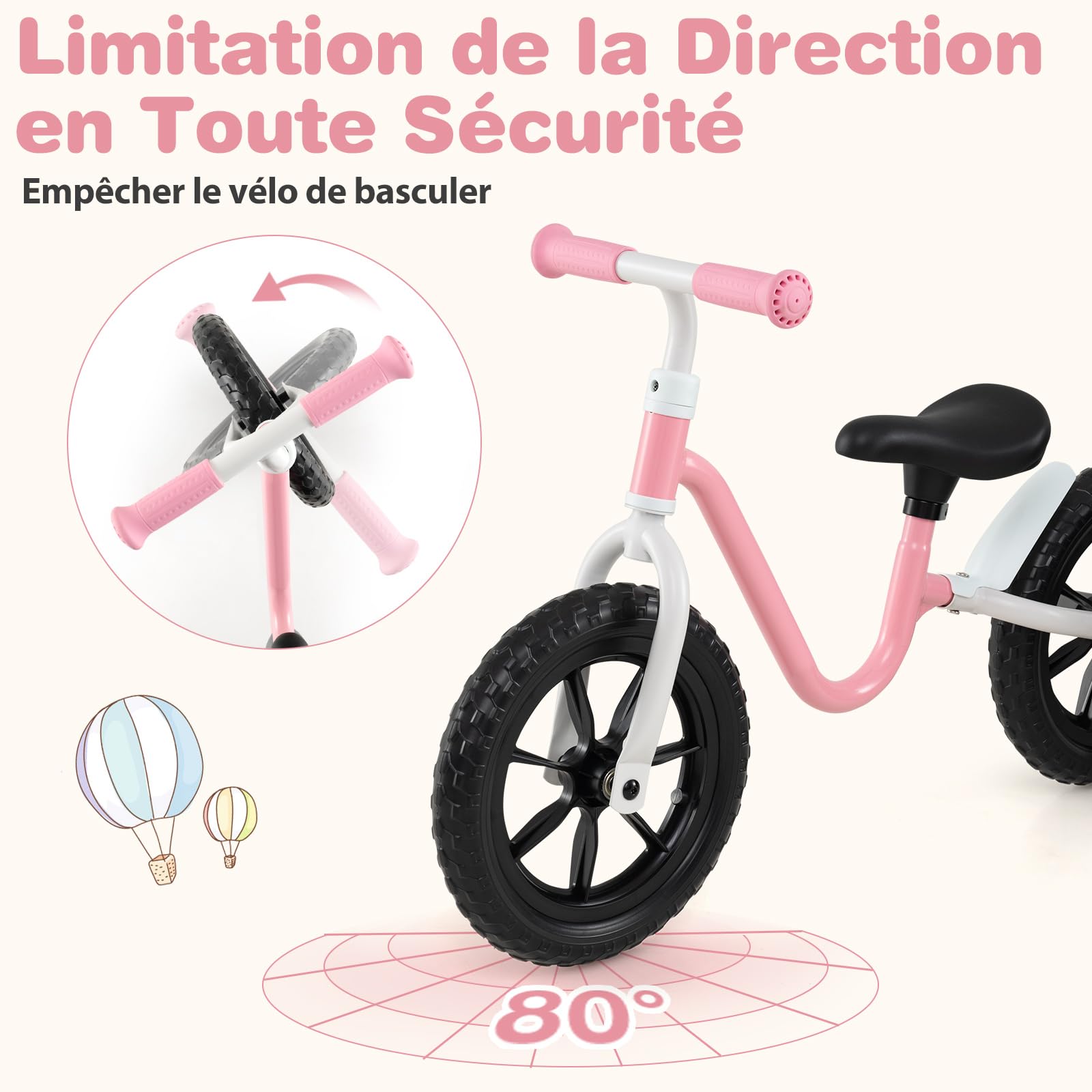 COSTWAY Draisienne Bébé Légère avec Guidon et Siège Réglables(37,5-42cm), Vélo Enfant sans Pédales avec 2 Roues en EVA, Charge 25kg, Vélo d'Équilibre pour 3 Ans+, Rose