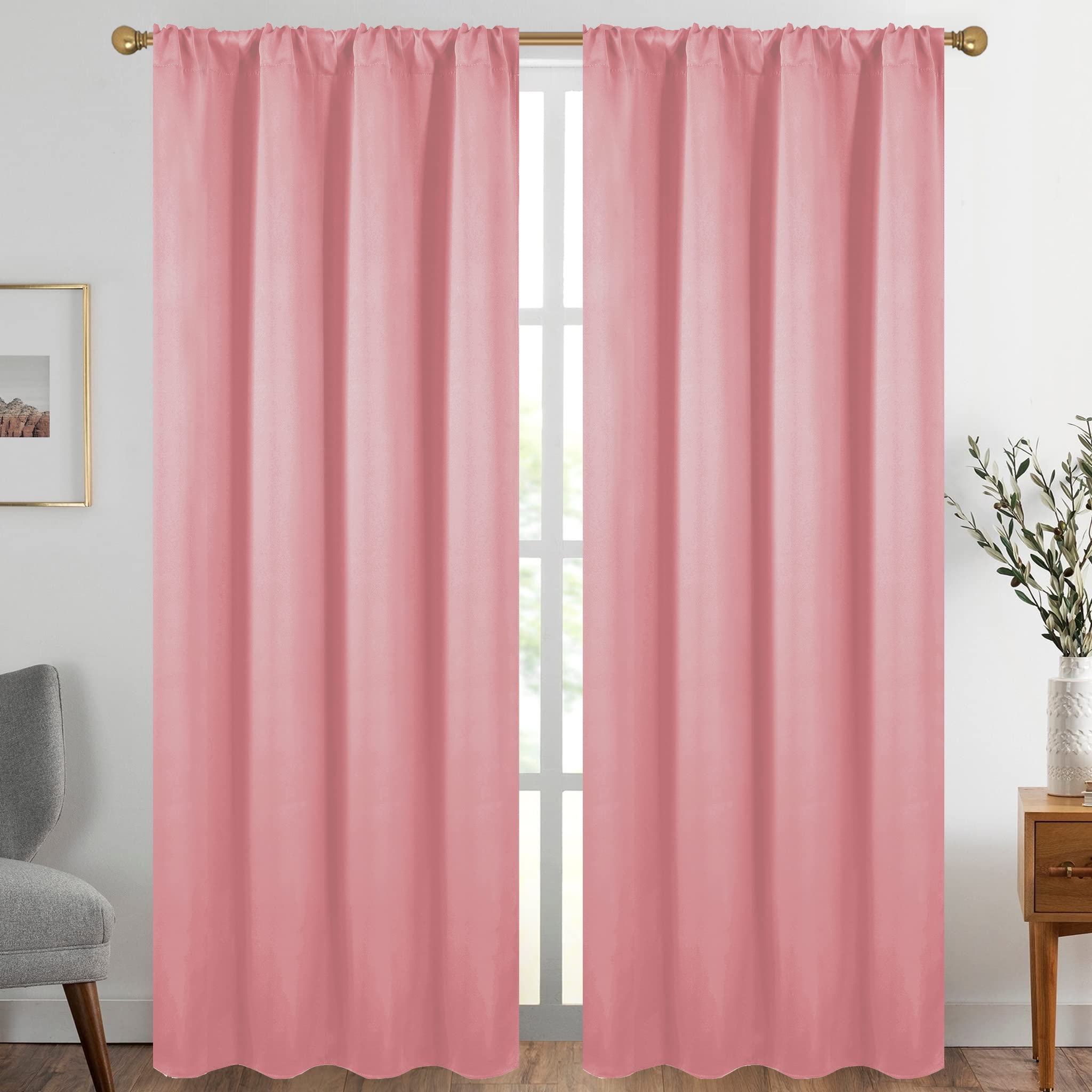 Diraysid Pink Blackout Curtains for Bedroom and Living Room Thermal Insulated Room Darkening Curtains Drapes, 52 x 84 inch, 2 Panels
