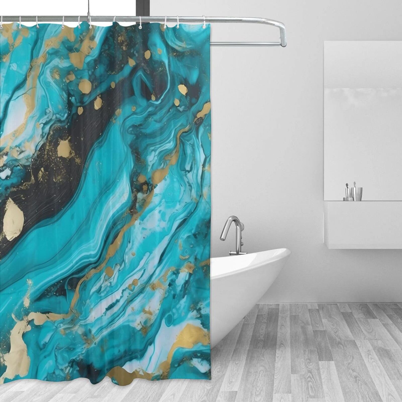 Rideau de douche anti éclaboussures marbre bleu étanche pour sol sec