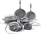 GreenPan Chatham Hard Anodized Healthy Ceramic Nonstick 10 Piece Cookware Pots and Pans Set, Frying Pan Skillets, Saucepans, Saute Pan, Stockpot, Lids, PFAS-Free, Dishwasher & Oven Safe, Gray 10 Piece Cookware Pots and Pans Set Gray