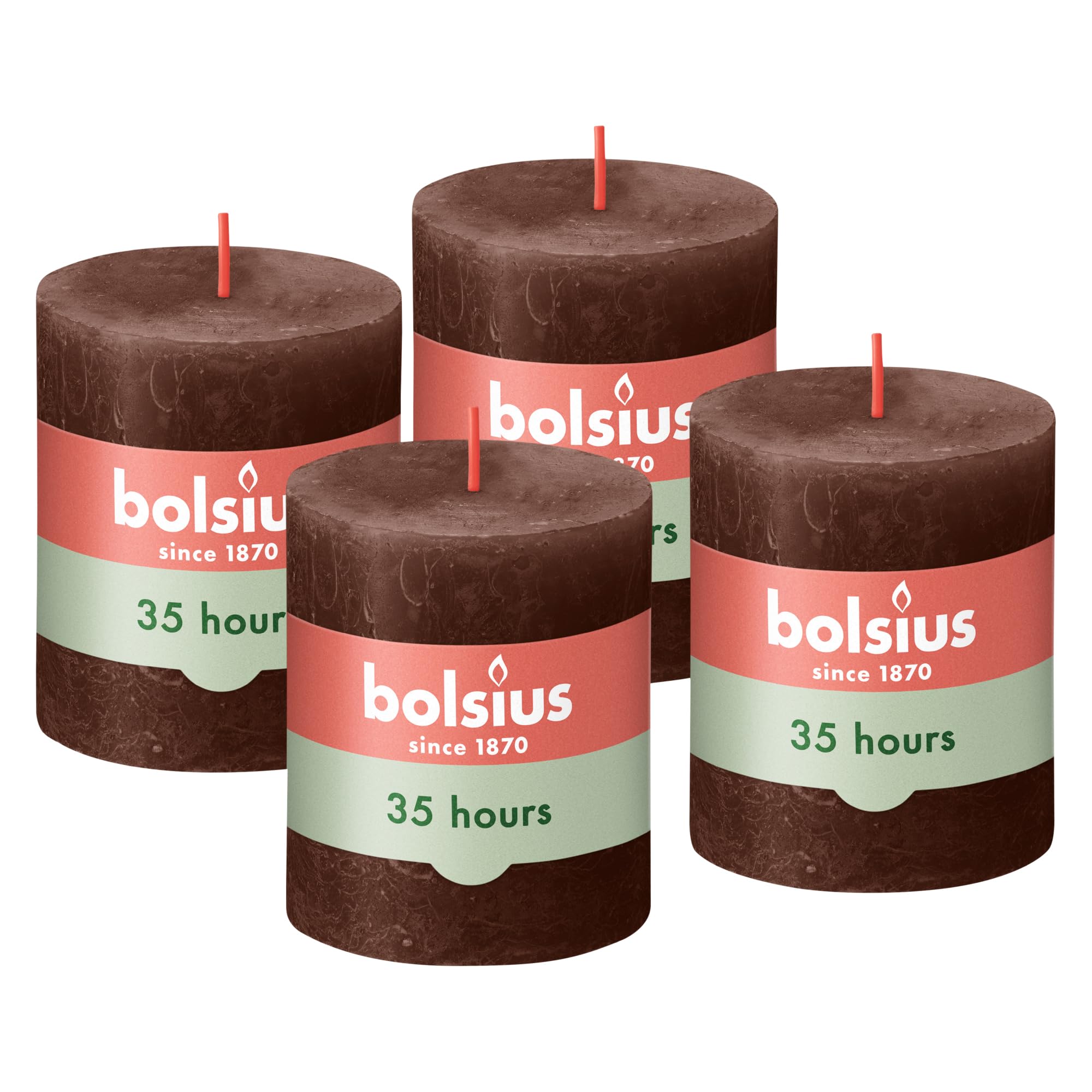 Bolsius - Rustic Candle - Brown - 3.1 in - Pack of 4 - Decorative Candles - Palm Oil Free - with Natural Plant Wax