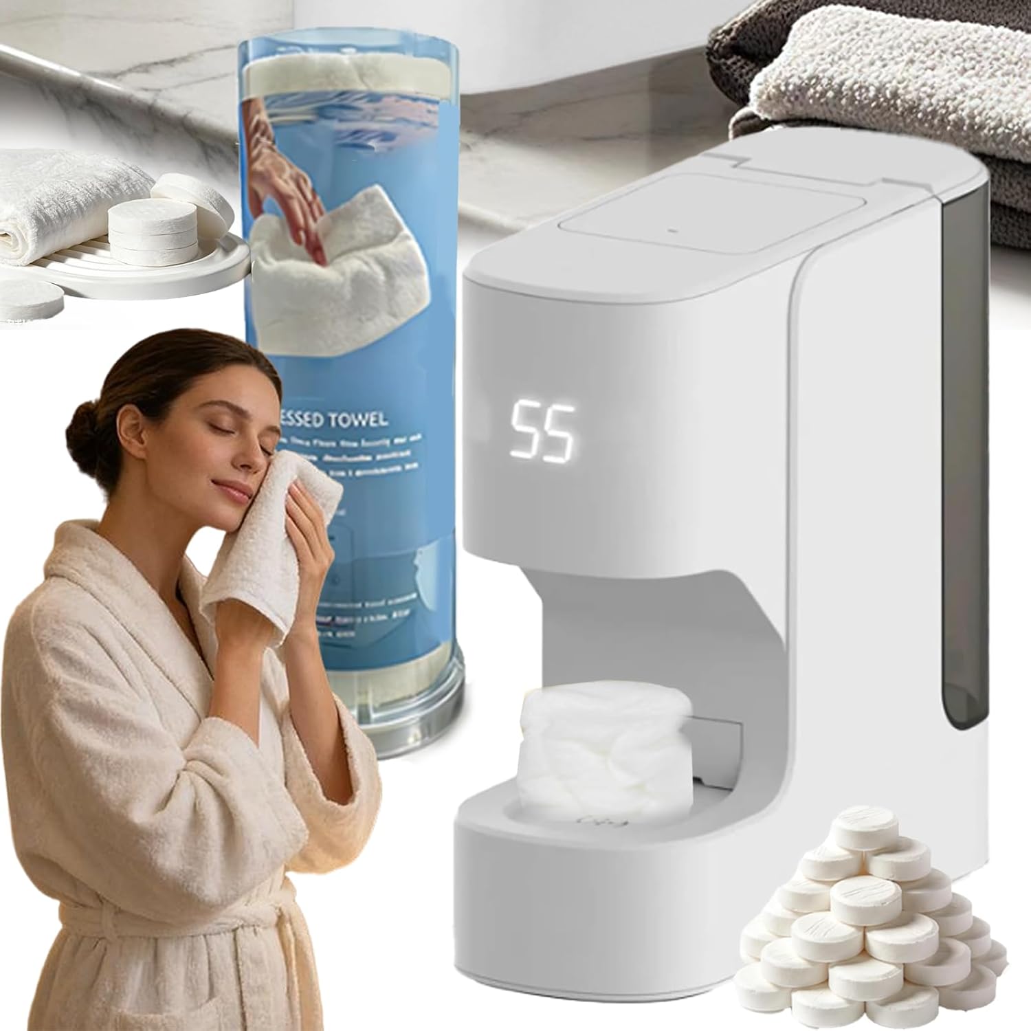 Automatic Hot Towel Dispenser, 2026 New Upgraded Hot Face Towel Warmer, Heats Up in 5 Seconds, disposable towel heater Machine, with Smart Voice Alerts, for Facials, Spa, Cleaning (Style A + 20Towel)
