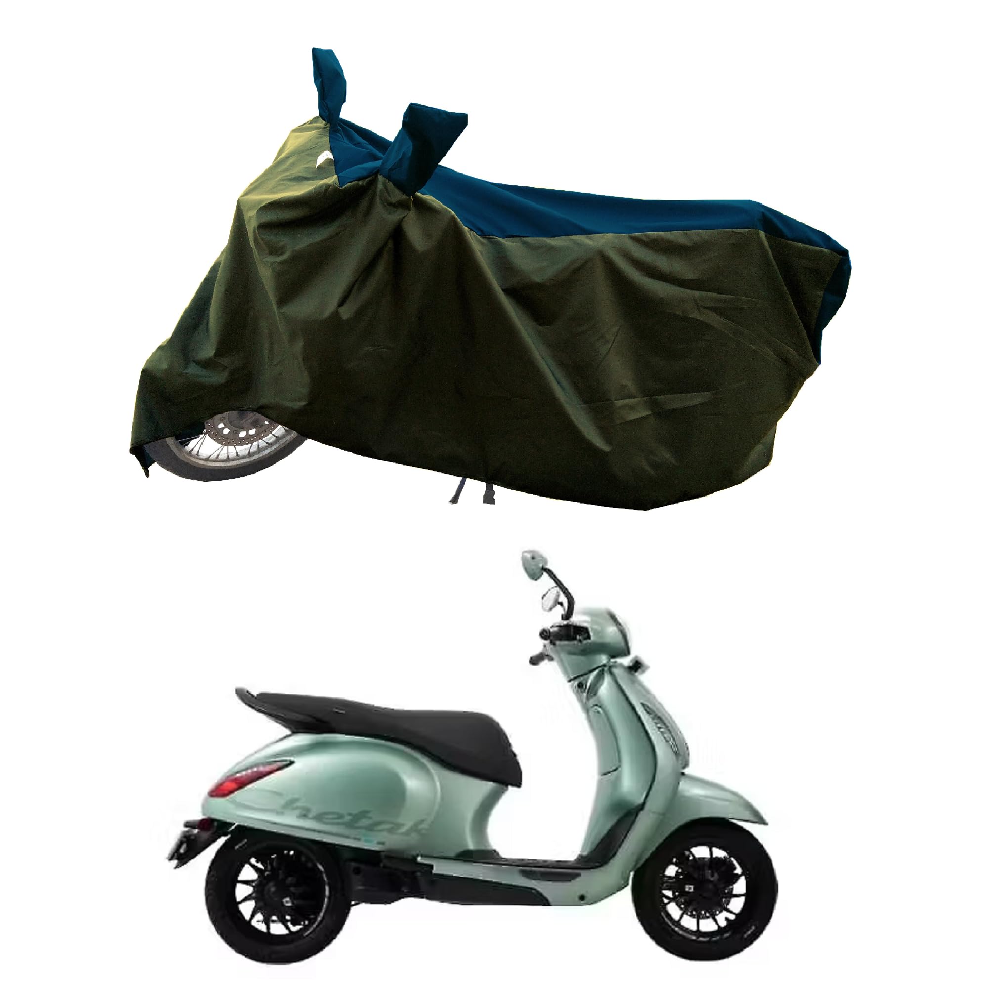 All Weather Protection Bike Cover for Bajaj Chetak 3501 Electric Scooty Bike Cover with Water-Resistant and Dust Proof Premium 190T Fabric_Navy Stripe with Olive Body-image-33