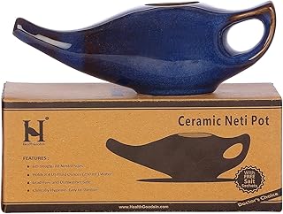 Ceramic Neti Pot, Premium Handcrafted Durable, Dishwasher Safe, for Nasal Cleansing + 5 Sachet Neti Salt, 225 Ml. (7.6 FL ...