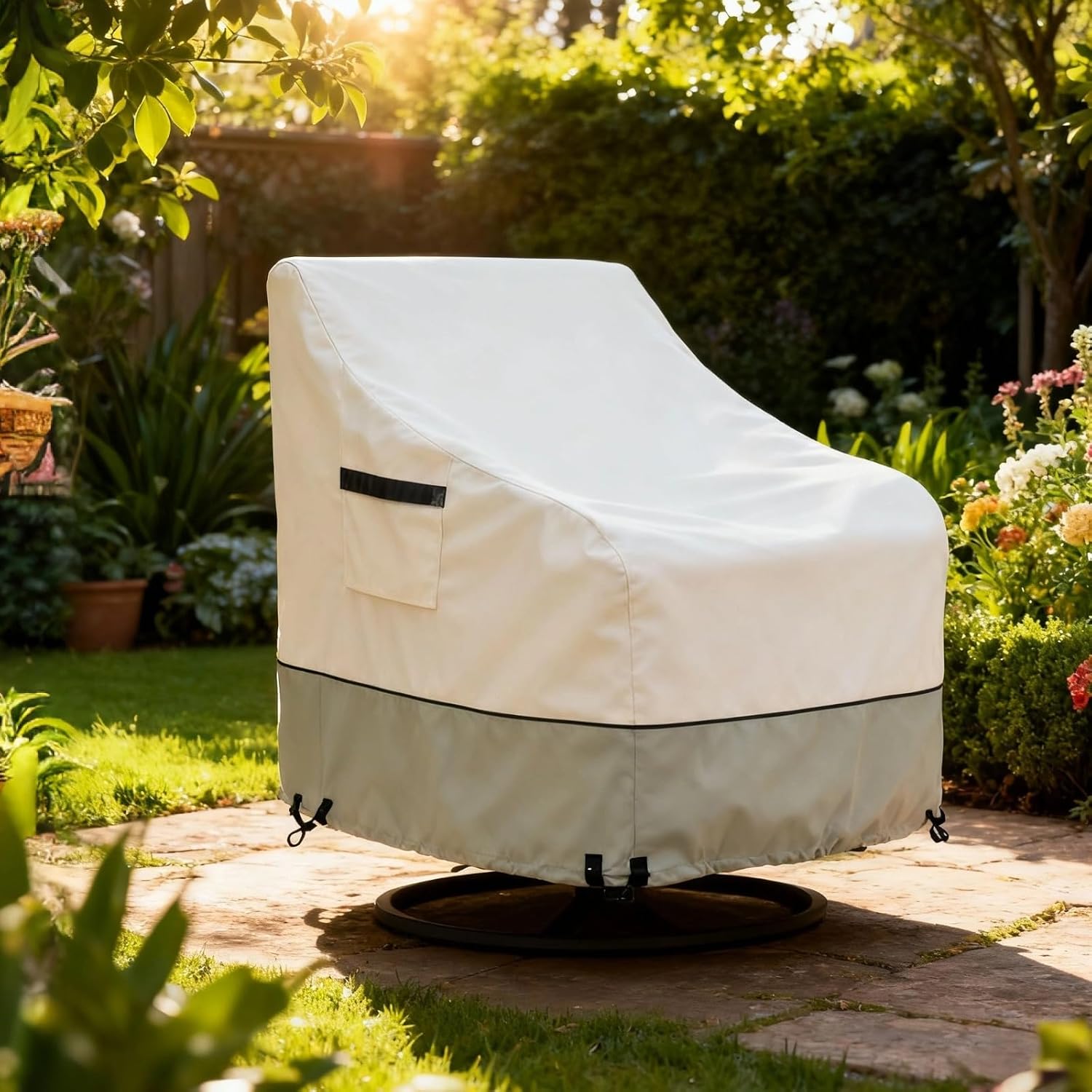 Bosreroy Waterproof Outdoor Chair Covers, 2 Pcs, Patio Swivel Cover, 97 X 79 X 74 Cm, Full Coverage Recliner Protector, Oxford Cloth, Beige & Gray-Green