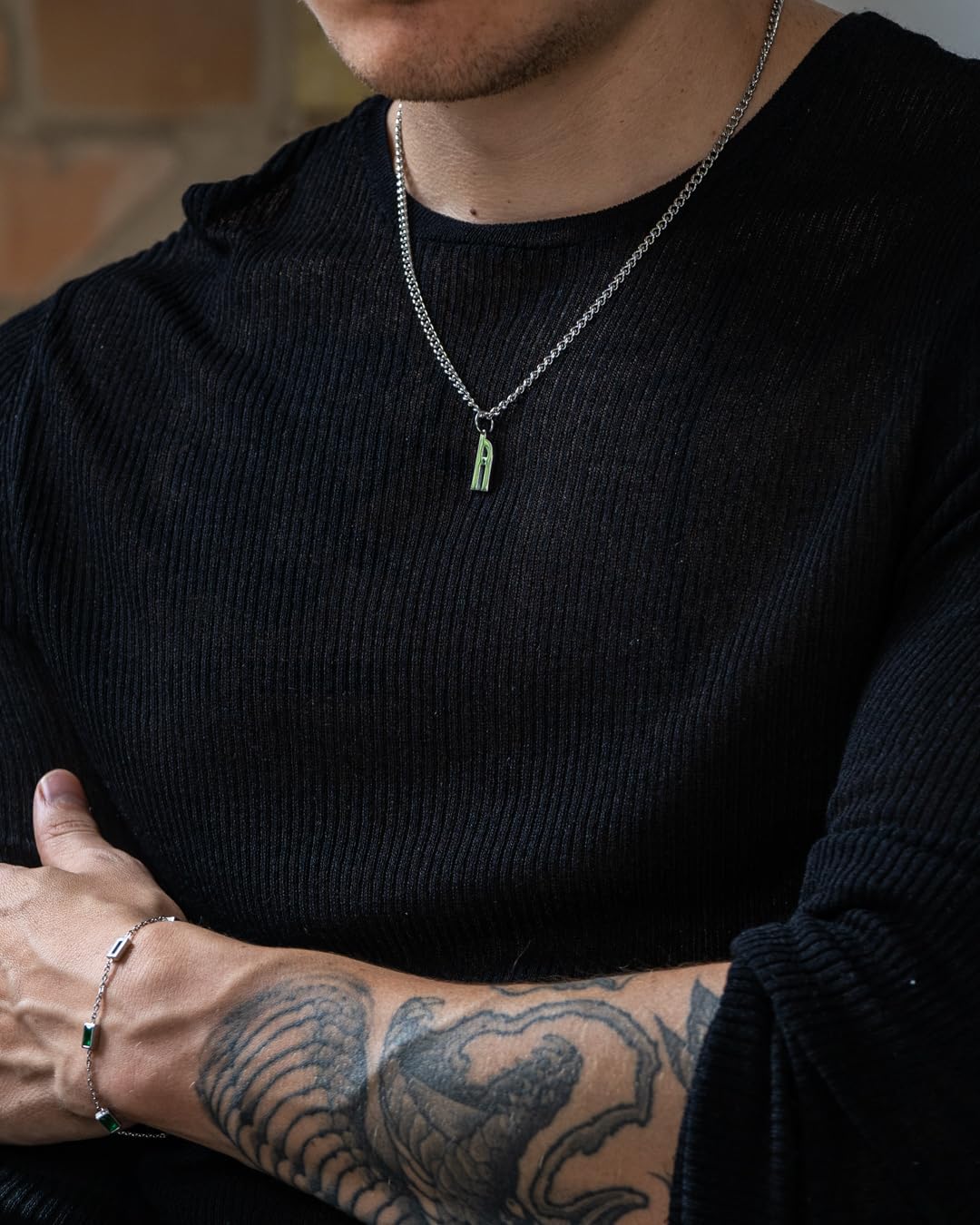 Initial Buchstabe Kette mit Anhänger für Herren und Damen - Streetwear Cuban Halskette mit Letter Initial Anhänger aus 316L Edelstahl in Silber - Wasserfeste Kette - 50-55cm Länge verstellbar