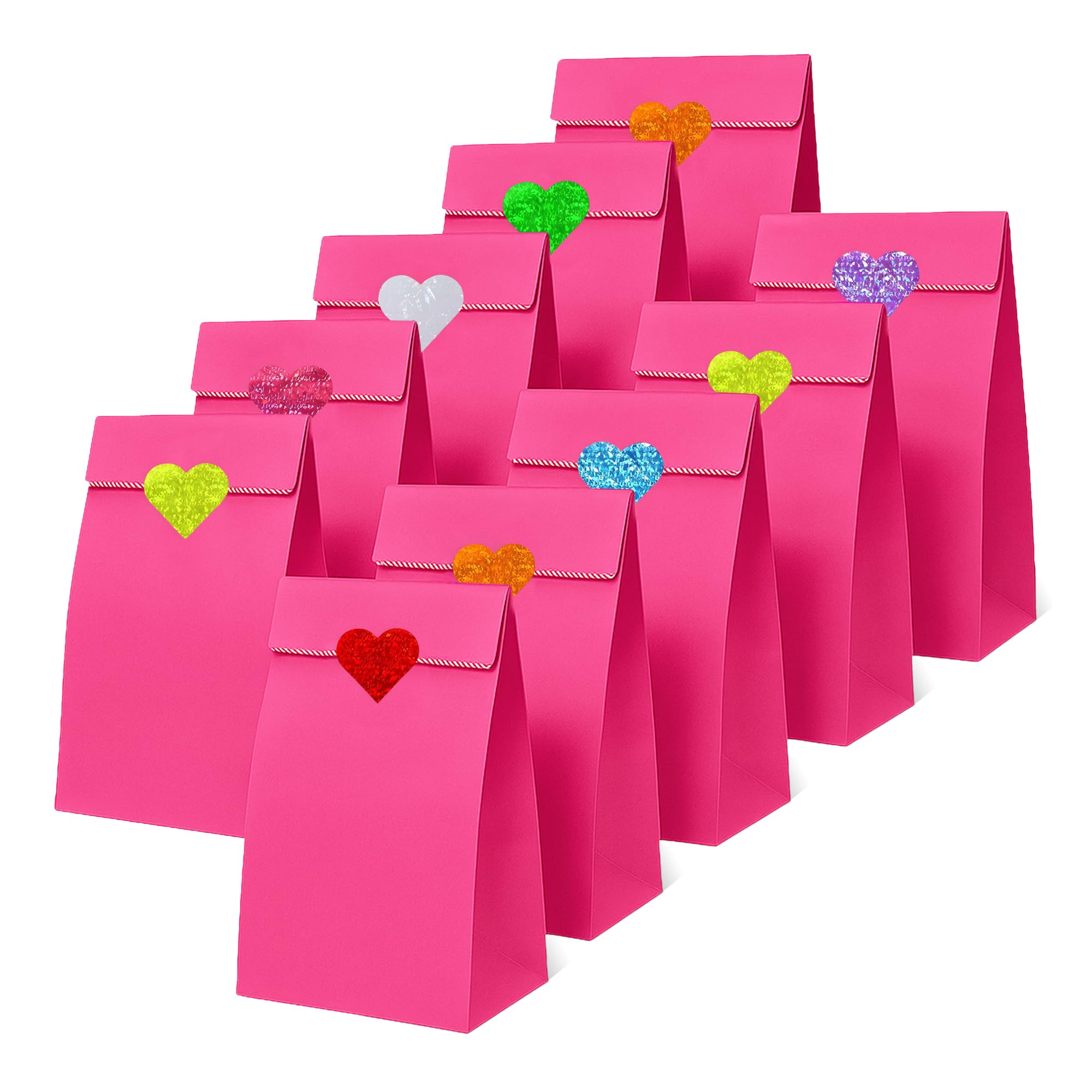 Thepaperbagstore 20 Hot Pink Paper Party Bags with Heart Stickers